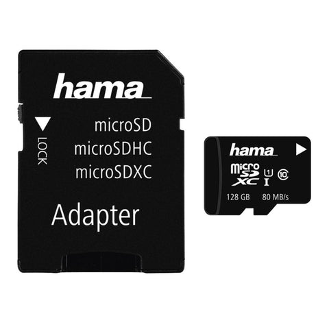 HAMA microSDXC 128GB Class 10 UHS-I 80MB/s + Adapter - Ideal für Full-HD Video - 00124158