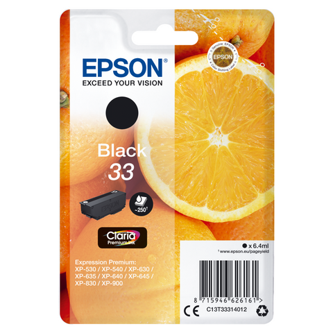 Epson Druckerpatrone C13T33314012 Orange schwarz - Hohe Qualität, 6,4 ml, ca. 250 Seiten Druckleistung