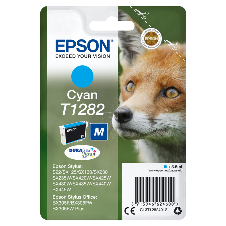 Epson Druckerpatrone C13T12824012 Fuchs cyan - Original Tintenpatrone, 3,5 ml Cyan, 1 Stück