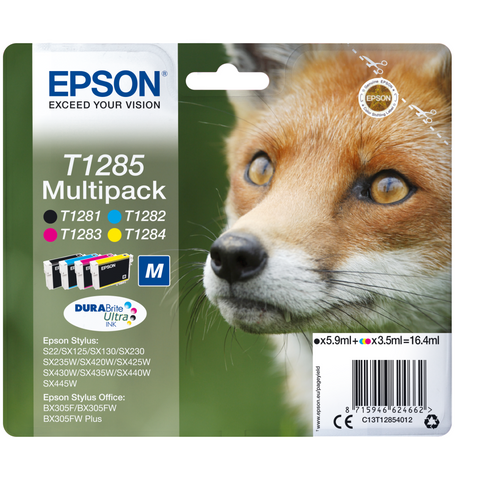 Epson Druckerpatrone C13T1285 Fuchs MultiPack - Original Tintenpatronen in Magenta, Cyan, Gelb und Schwarz