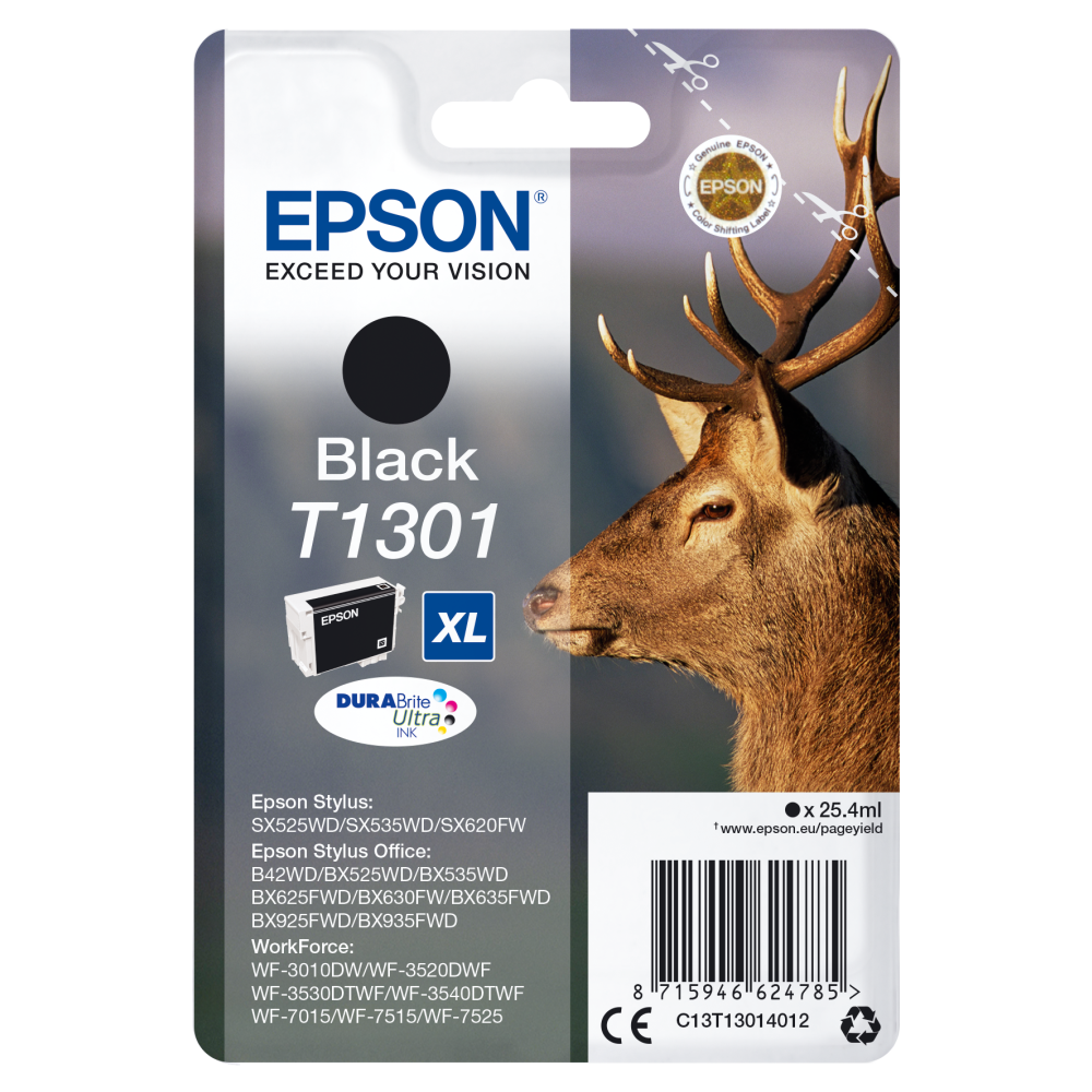 Epson C13T13014012 Xl Hirsch schwarz Druckerpatrone für gestochen scharfe Ausdrucke