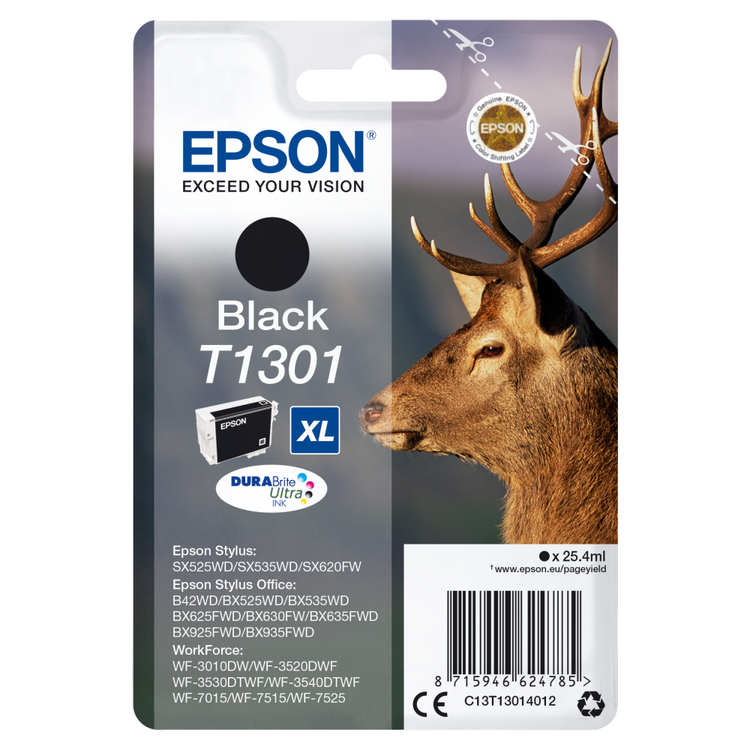 Epson C13T13014012 Xl Hirsch schwarz Druckerpatrone für gestochen scharfe Ausdrucke