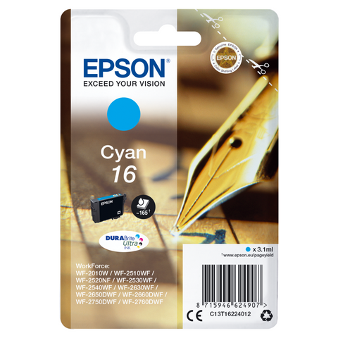 Epson Druckerpatrone C13T16224012 Füller cyan - Original Cyan-Tintenpatrone mit hoher Druckleistung