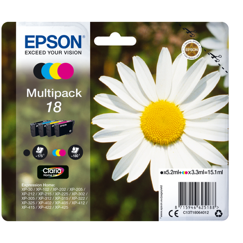 Epson C13T18064012 Gänseblume MultiPack Druckerpatrone - Originaltinte - 4er Pack - 175 Seiten Schwarz - 180 Seiten Farbe