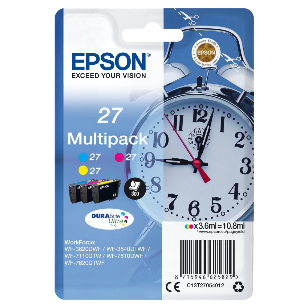 Epson Druckerpatrone T2705 Wecker Tripack C/M/Y - Original Tintenpatronen - 3,6 ml - 300 Seiten