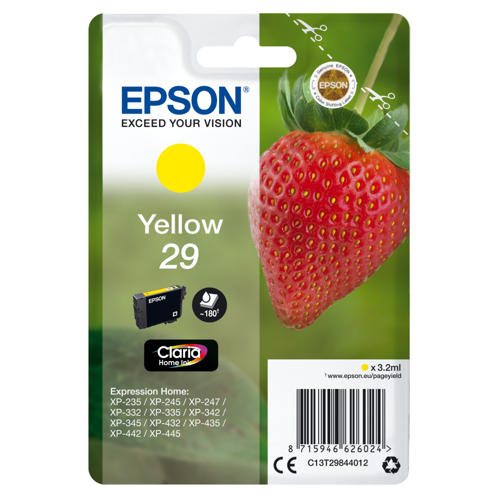 Epson Druckerpatrone C13T29844012 Erdbeere gelb - Original Tintenpatrone, 3,2 ml, gelb, 180 Seiten, hohe Druckleistung