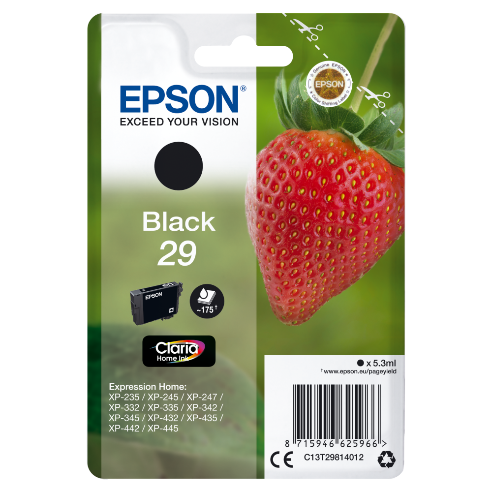 Epson Druckerpatrone C13T29814012 Erdbeere Schwarz - Originalqualität für beeindruckende Druckergebnisse