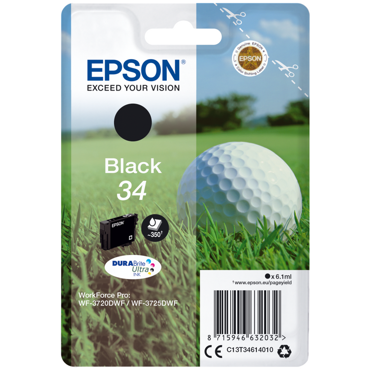 Epson Druckerpatrone C13T34614010 Golfball schwarz - Original Tintenpatrone für gestochen scharfe Ausdrucke