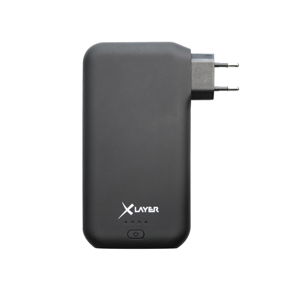 XLayer Powerbank PLUS Power Plug (10.050mAh) in Schwarz - Kabelloses Aufladen mit integriertem Netzstecker